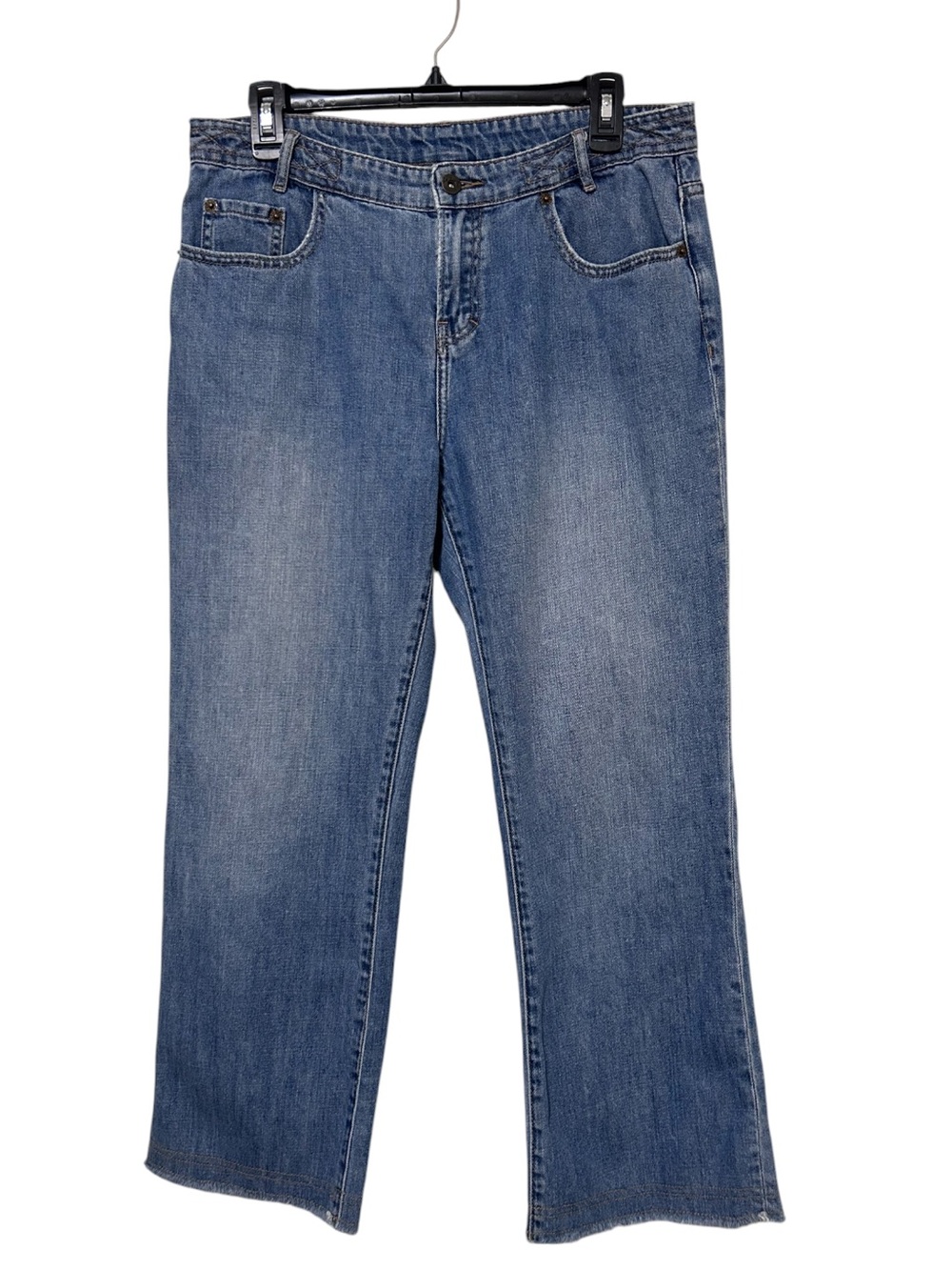 Wrap London Womens US 10 Wide Leg Jeans Raw Hem Medium Wash Denim 100% Cotton